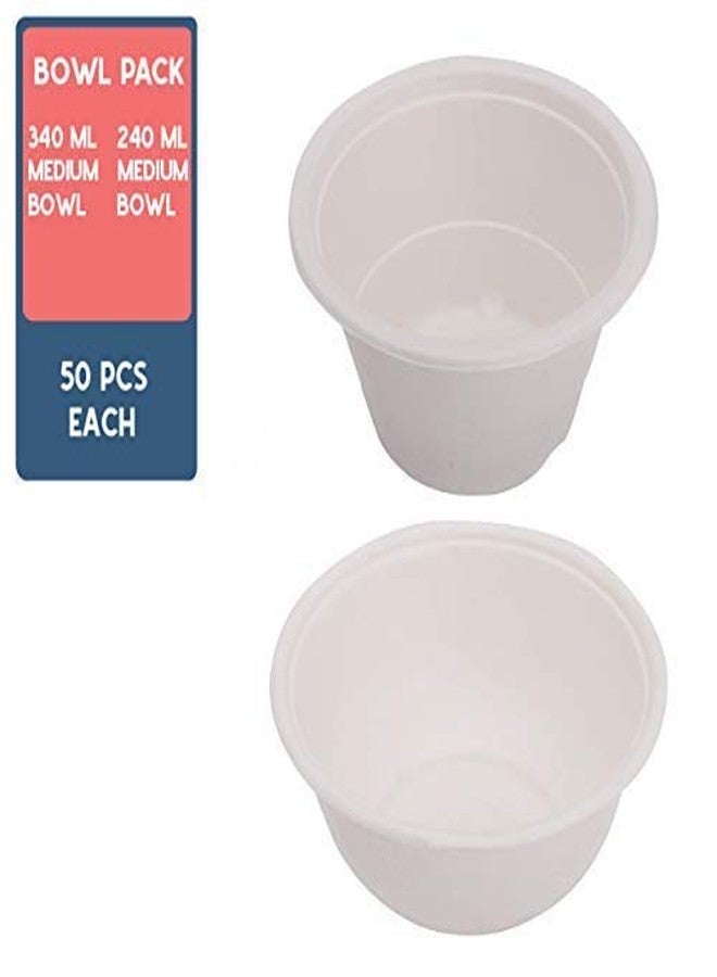 Ecoware® 100% Biodegradable, Compostable, Ecofriendly, Disposable Dinner Party Pack (50 Pieces of 240 ml Round Bowl and 50 Pieces of 340 ml Round Bowl) - Image 2