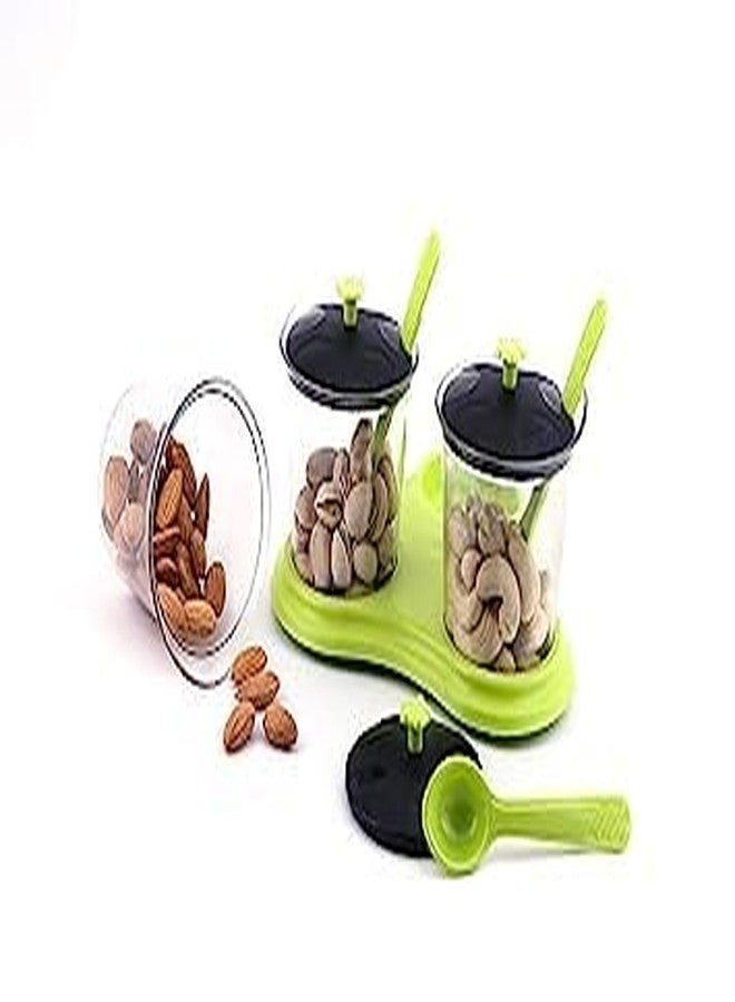 QUALIZA Multipurpose Pickle Dining Set Jar and Tray Holder, Plastic Spice Storage Rack 3 Piece / 3 jar Condiment Set For Chutneys/Pickles/Spices Jar pickle jar with lid & 3 spoon - Image 3