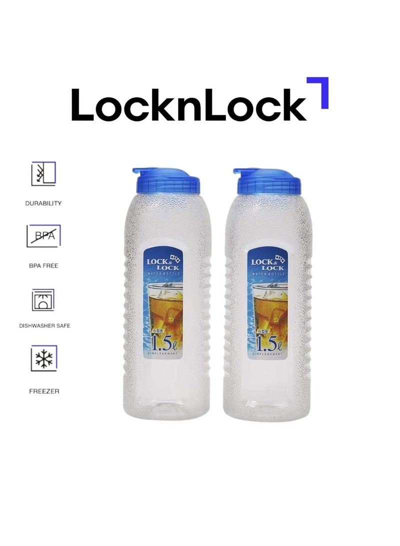 LocknLock طقم زجاجات ماء لوكن لوك أكوا سعة 1.5 لتر (2 قطعة) - خالية من BPA، متينة ومثالية للمغامرات الخارجية