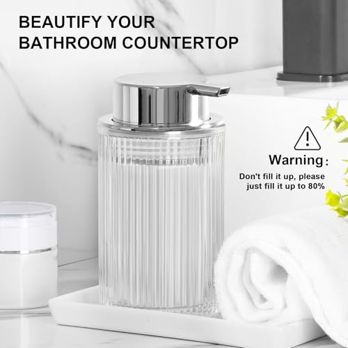 KASUNTING Foaming Soap Dispenser, 11 Fl Oz Clear Glass Foam Hand Soap Dispenser for Bathroom & Kitchen, Refillable Foaming Bottle with Sliver Pump, Modern Ribbed Dish Soap Foam Dispenser - Image 5