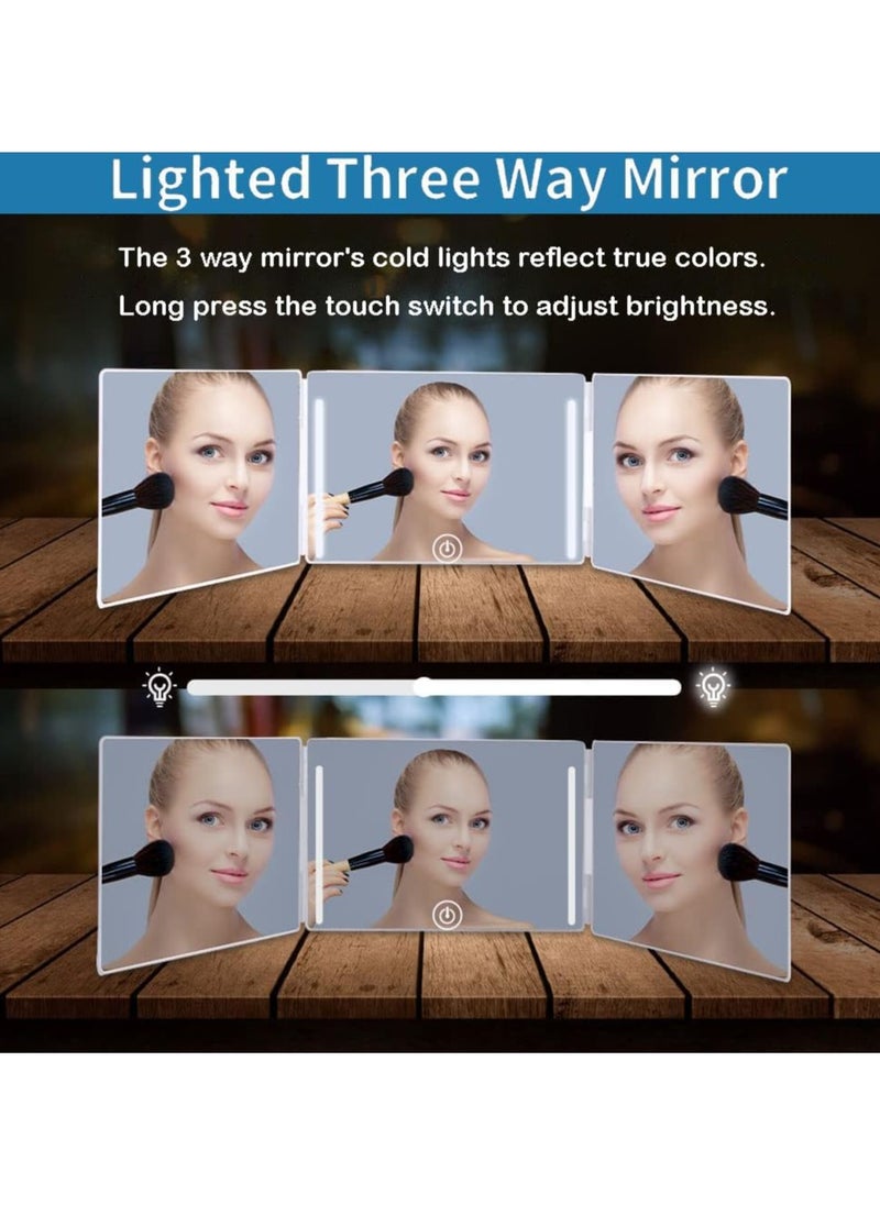 Ru syanl - 3 Way Trifold Haircut Mirror - 360 Degree Mirror for Hair Cutting Shaving Grooming Hair Styling Dye Hair Makeup with Adjustable Height Brackets Portable for Travel Bedrooms Bathroom - Image 1