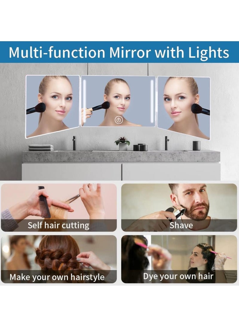 Ru syanl - 3 Way Trifold Haircut Mirror - 360 Degree Mirror for Hair Cutting Shaving Grooming Hair Styling Dye Hair Makeup with Adjustable Height Brackets Portable for Travel Bedrooms Bathroom - Image 1