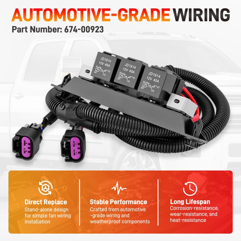 GDUKOP 674-00923 Dual Speed Electric Fan Control Wiring Harness Kit with Relay Compatible with Chevy Avalanche Silverado Suburban, Cadillac Escalade, GMC Sierra Yukon 1999-2007, Retrofit Stand Alone Fan Wire - Image 4