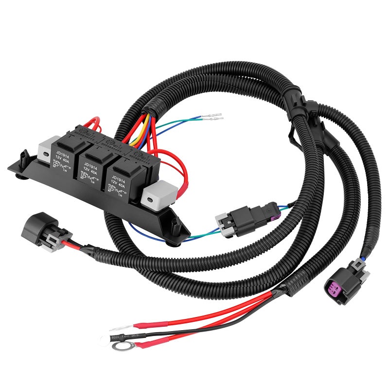 GDUKOP 674-00923 Dual Speed Electric Fan Control Wiring Harness Kit with Relay Compatible with Chevy Avalanche Silverado Suburban, Cadillac Escalade, GMC Sierra Yukon 1999-2007, Retrofit Stand Alone Fan Wire - Image 1