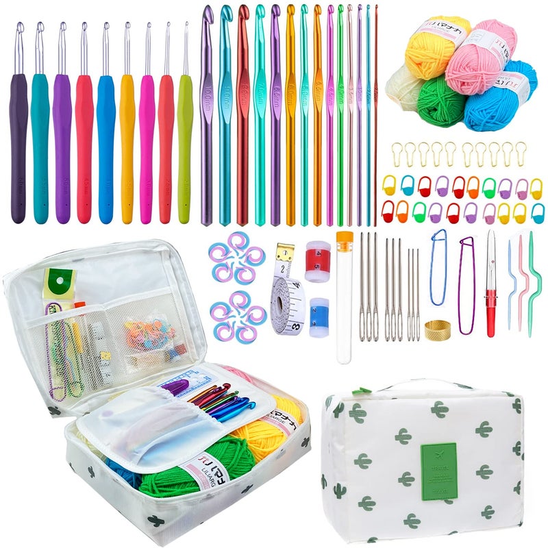 Mdoker Crochet Kit for Beginners 100 Pieces Complete Kit with Yarn Soft Grip Aluminum Hooks Ergonomic Design Ideal Gift Case Included