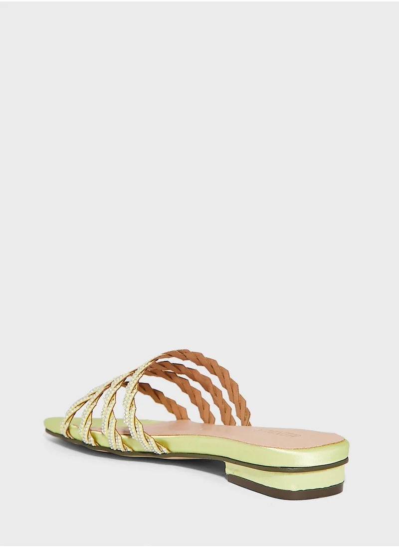 منبور Multi Straps Low Heel Flat Sandals