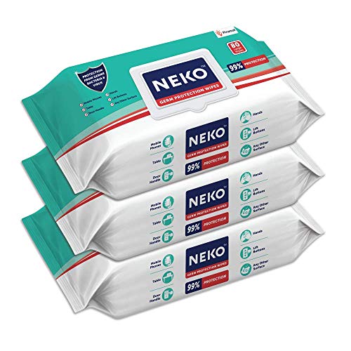 Neko Germ Protection Wipes 80S Lid Pack | Disinfectant Wipes | Skin Friendly |Contains Bkc | Aloe Vera Enriched | Large Sized Wipes 200Mm X 200Mm | Pack Of 3 - Image 1