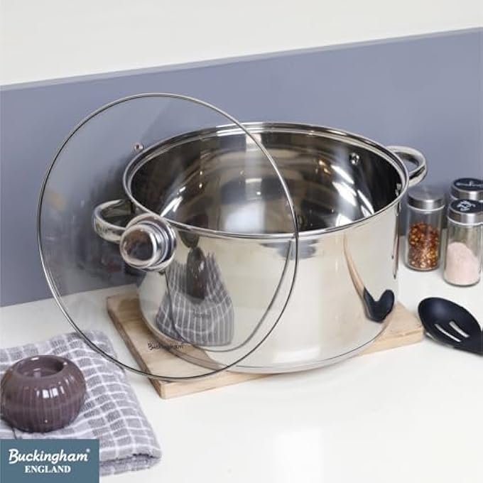 Buckingham Stainless Steel Deep Induction Casserole With Glass Lid 28 Cm 95 L 292 X 292 X 165 Cm - Image 5