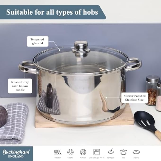 Buckingham Stainless Steel Deep Induction Casserole With Glass Lid 28 Cm 95 L 292 X 292 X 165 Cm - Image 4