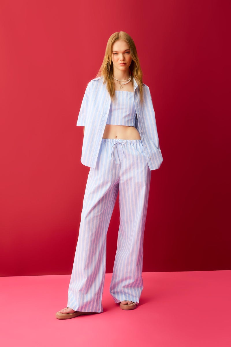 DeFacto Woman Straight Fit Normal Waist Poplin Striped Trousers - Image 4