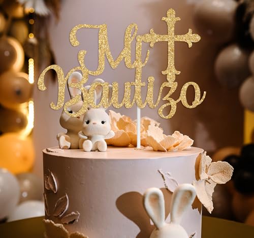 Ferburitar Spanish Mi Bautizo Cake Topper for Baby Shower Party Decor Mi Primera Comunion Babys 1st BirthdayGender RevealBaby Baptism Party Decoration Supplies Gold Glitter - Image 5