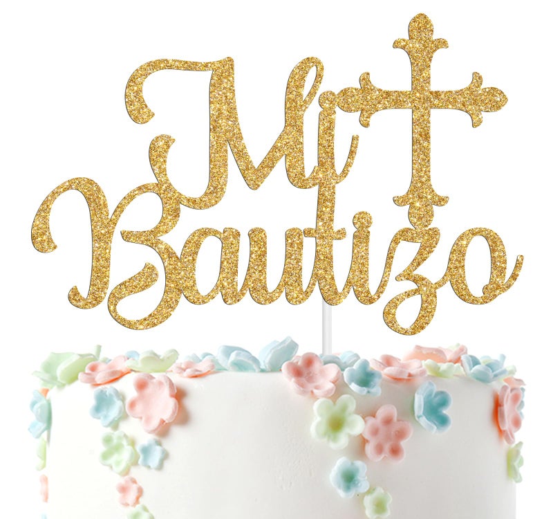 Ferburitar Spanish Mi Bautizo Cake Topper for Baby Shower Party Decor Mi Primera Comunion Babys 1st BirthdayGender RevealBaby Baptism Party Decoration Supplies Gold Glitter - Image 3