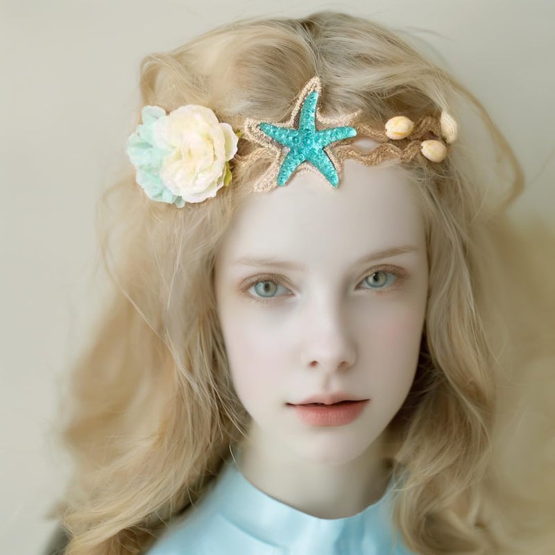 Bodermincer Bodermincer Ocean Acrylic Starfish Shell Wave Headband Hairband Rose Flowers Forehead Bands Mermaid Hair Accessories Starfish