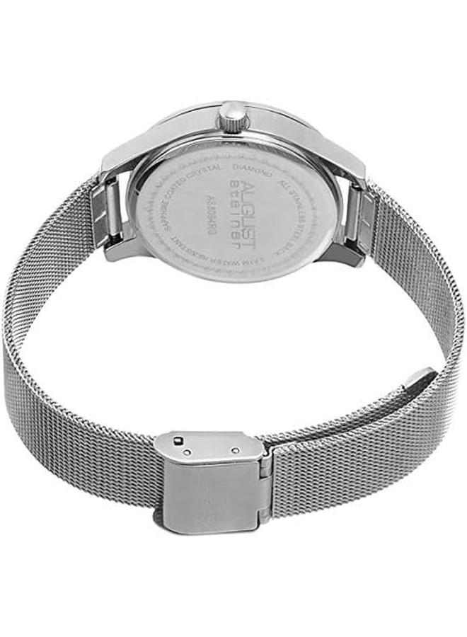 August Steiner Women's Dress Watch Radiant Diamond Dial With Roman Numeral Hour Markers + Bonus Date Window On Stainless Steel Mesh Strap As8094 - Image 3