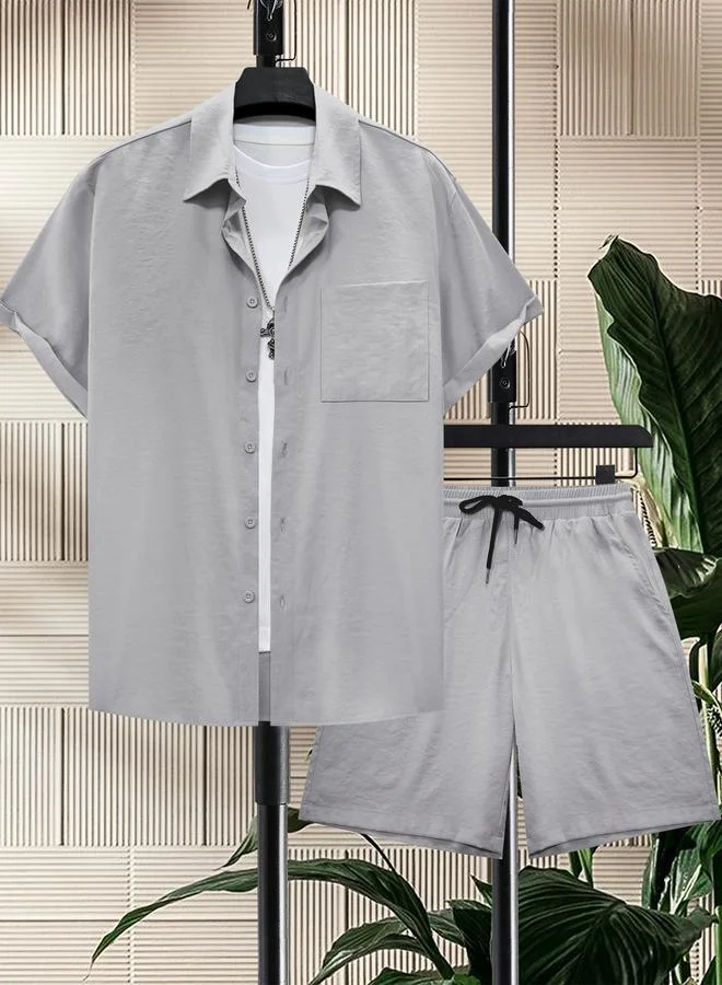 تايك تو Men Plus Size Casual Shirt and Shorts Co-Ord Set