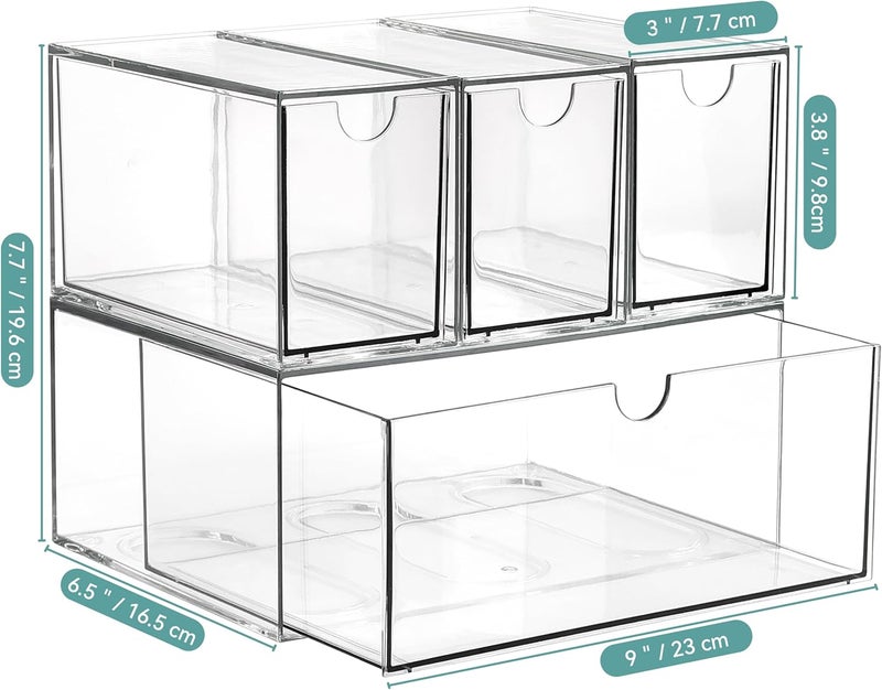 LANLISA 4 Tea and Coffee Organizer and Storage, Acrylic Tea Bag Holder Organizer, Plastic K Cup Drawer Container for Cabinet - Image 3