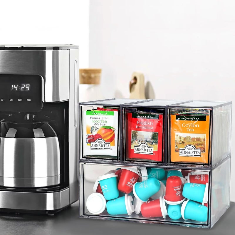 LANLISA 4 Tea and Coffee Organizer and Storage, Acrylic Tea Bag Holder Organizer, Plastic K Cup Drawer Container for Cabinet - Image 2
