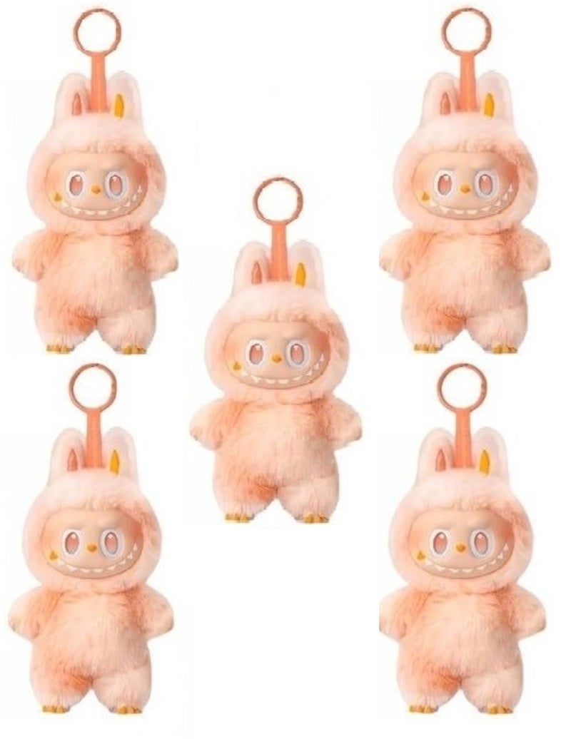 Pop Mart x Bobo & Coco Labubu Plush Keychain – Loyalty pink/peach Toy Charm for Fashion LoversPack Of 5