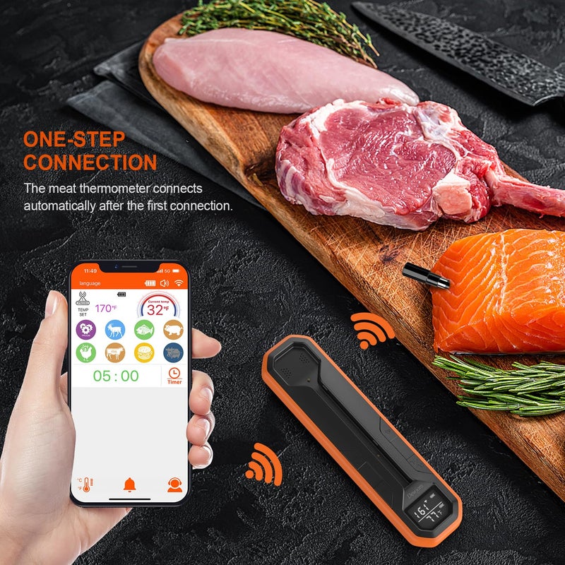 Dewjom Wireless Meat Thermometer – Digital Cooking Thermometer with Wireless Probe – 500Ft Remote Range Food Thermometer – with iOS & Android Read App -Preprogrammed Temperatures for BBQ, Oven, Grill - Image 2