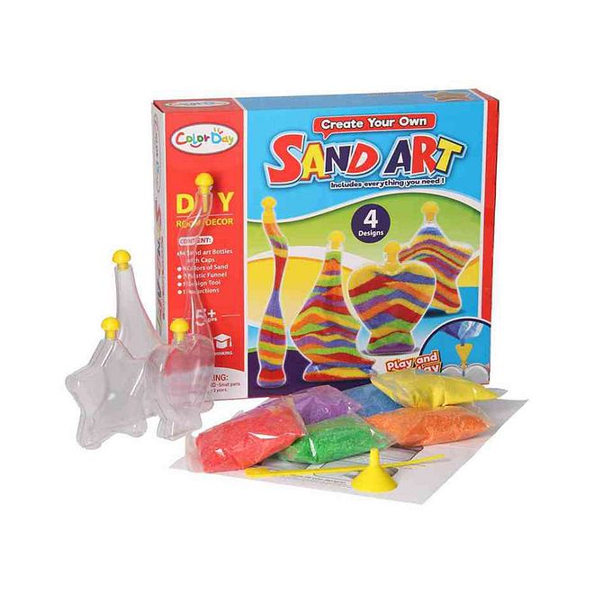 Color Day UKR Sand Art DIY Kit for Kids 5-10 Years, Creative Multicolor Craft Set with 4 Bottles & 6 Sand Colors, Enhances Motor Skills - Image 1