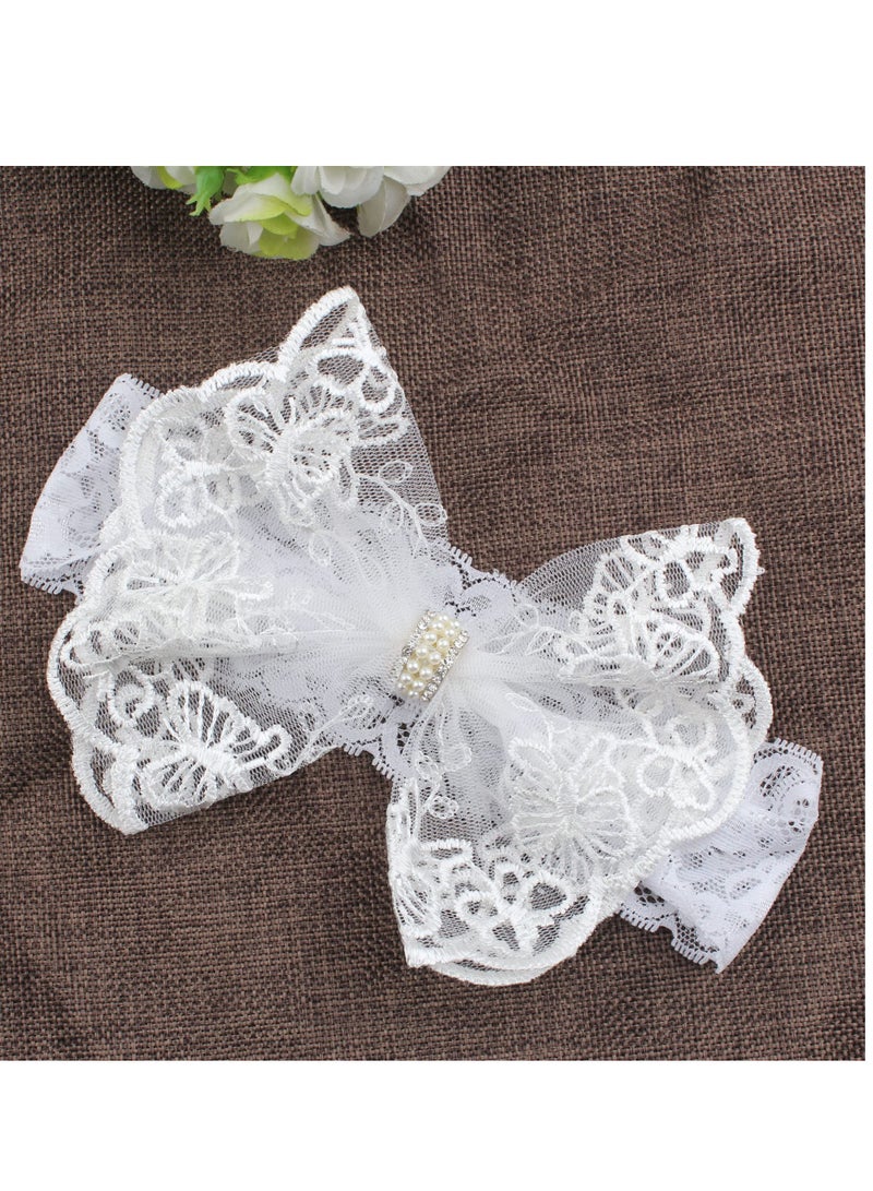 دايتويز ربطات رأس كبيرة للأطفال من الدانتيل، ربطات شعر مطاطية، إكسسوارات شعر مصنوعة يدويًا للفتيات الصغيرات وحديثي الولادة والأطفال الصغار (أبيض) - Image 4