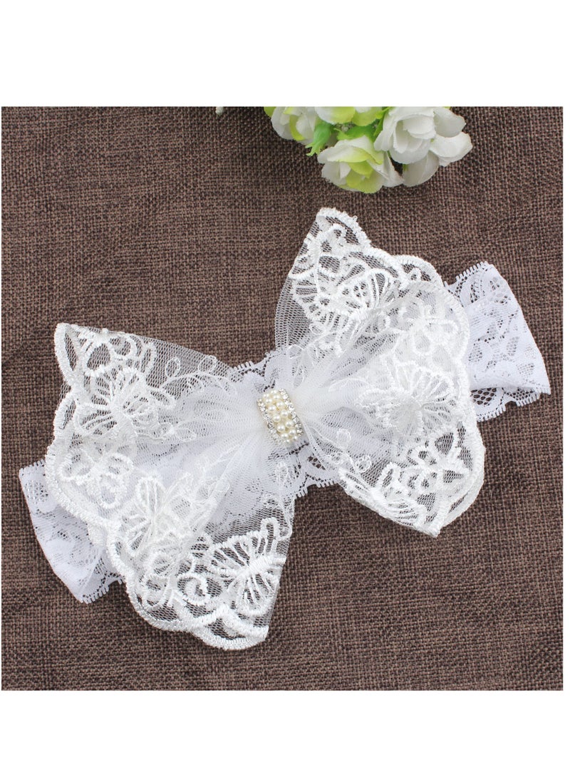 دايتويز ربطات رأس كبيرة للأطفال من الدانتيل، ربطات شعر مطاطية، إكسسوارات شعر مصنوعة يدويًا للفتيات الصغيرات وحديثي الولادة والأطفال الصغار (أبيض) - Image 3