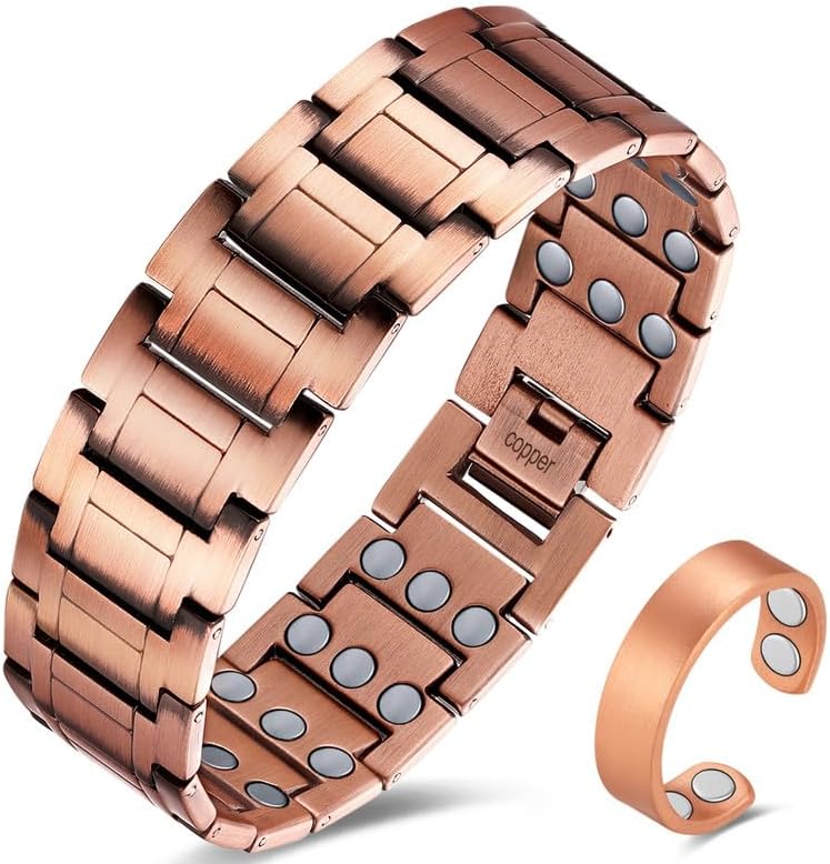 Cigmag 3X Copper Bracelet for Men Triple Ultra Strength Magnet Pure Copper Magnetic Bracelet & Ring Set with Adjustable Sizing Tool 