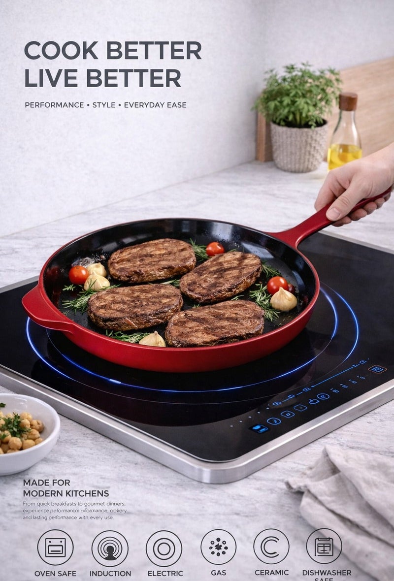 Rossetti Gusto Cast Iron 26cm Cranberry Red Frying Pan Cookware - Image 1
