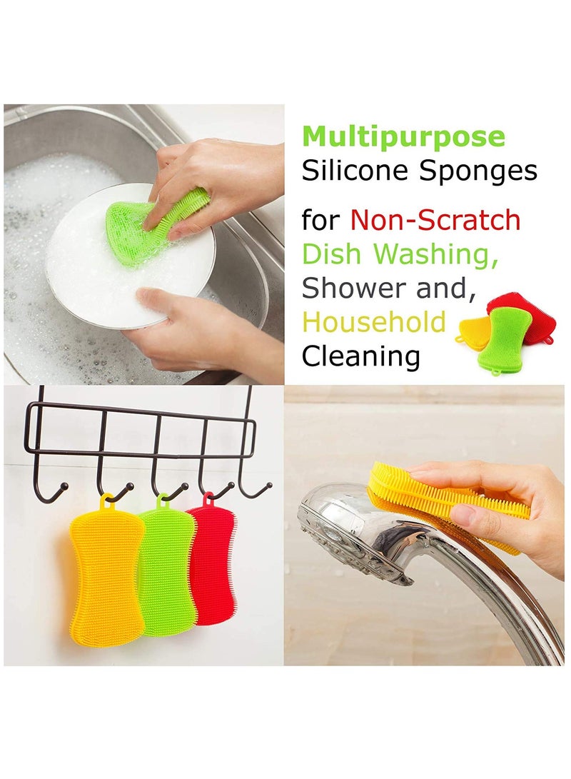 SYOSI 3 Pack Gentle and Hygienic Kitchen Silicone Sponge for Non Scratch Dish Washing Cleaning Miracle Market Silicone Dish Sponge - Image 3