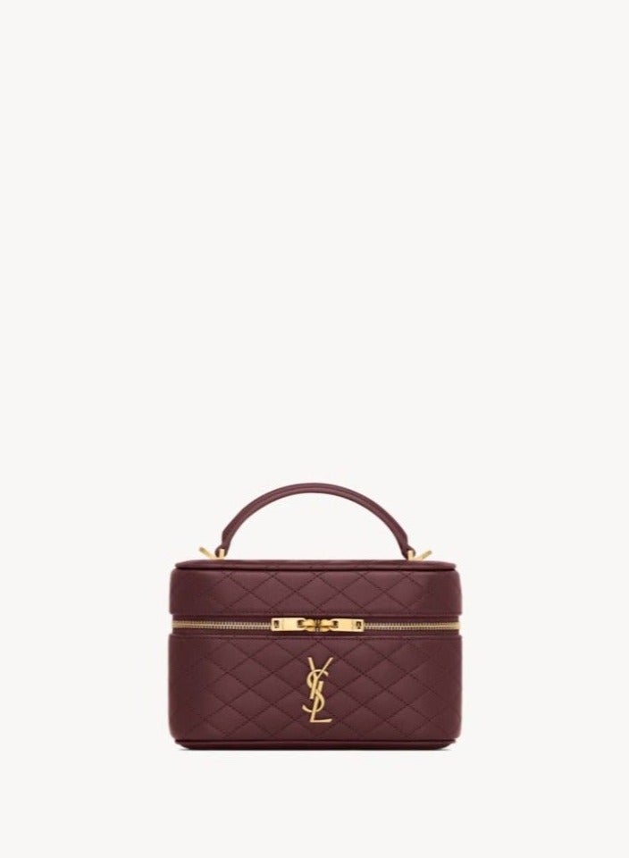YSL Classic Style Quilted Mini Vanity Bag – Luxury Patent Leather Crossbody Shoulder Handbag for Women – Compact Travel Makeup Bag with Top Handle & Adjustable Strap - Image 1