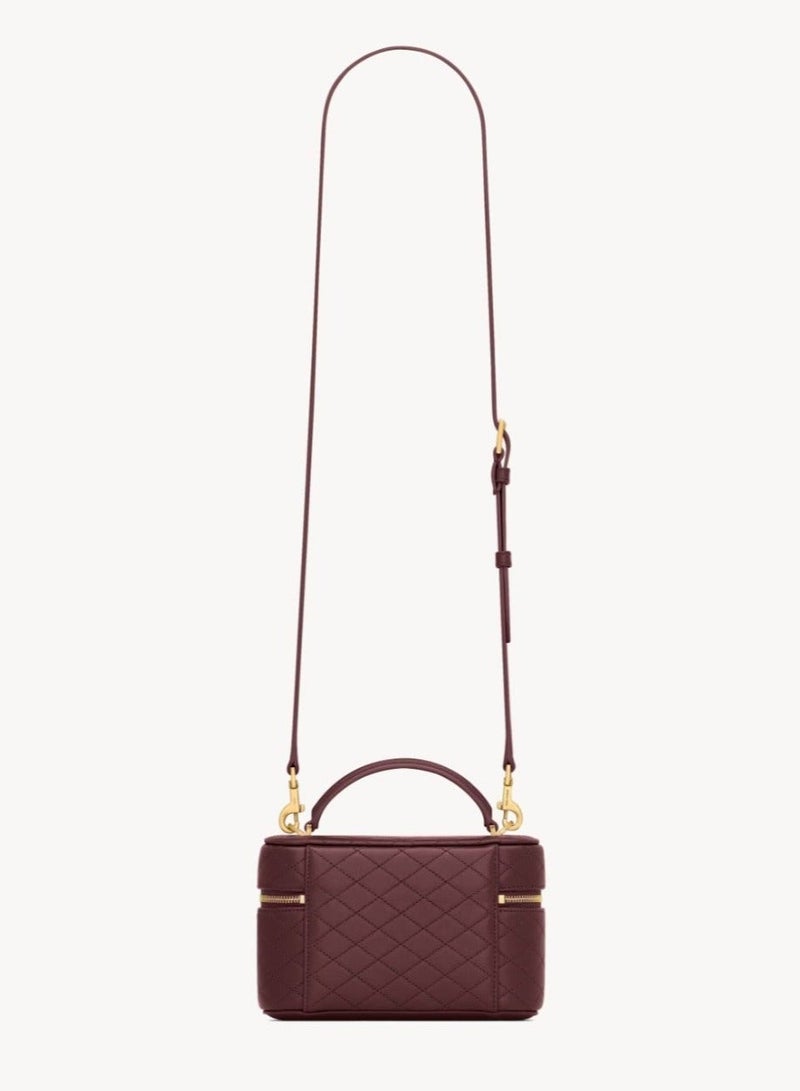YSL Classic Style Quilted Mini Vanity Bag – Luxury Patent Leather Crossbody Shoulder Handbag for Women – Compact Travel Makeup Bag with Top Handle & Adjustable Strap - Image 5