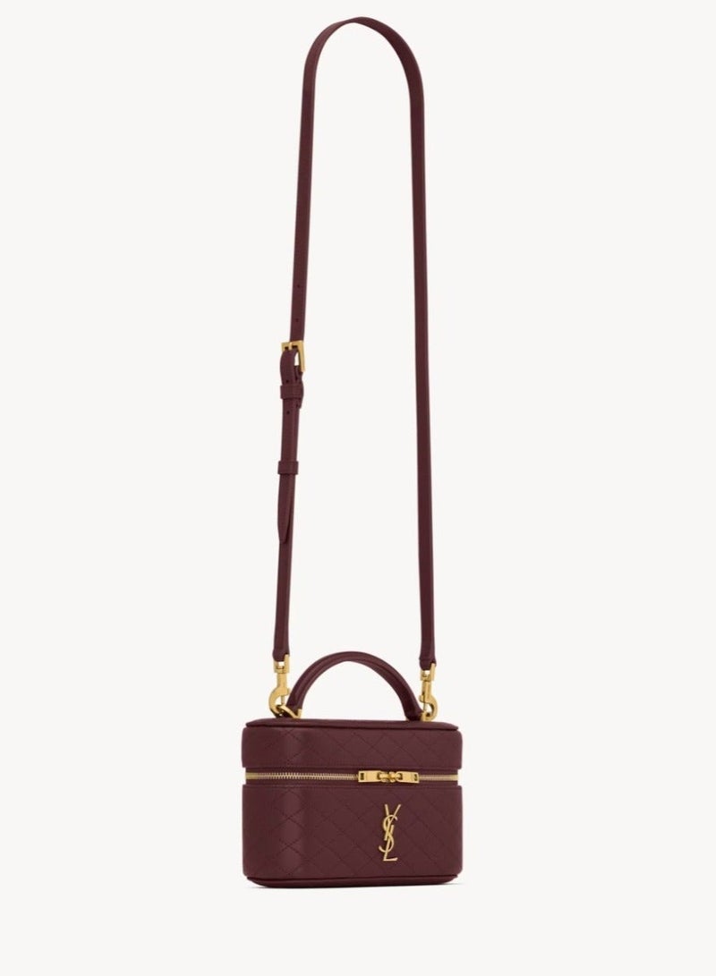 YSL Classic Style Quilted Mini Vanity Bag – Luxury Patent Leather Crossbody Shoulder Handbag for Women – Compact Travel Makeup Bag with Top Handle & Adjustable Strap - Image 4