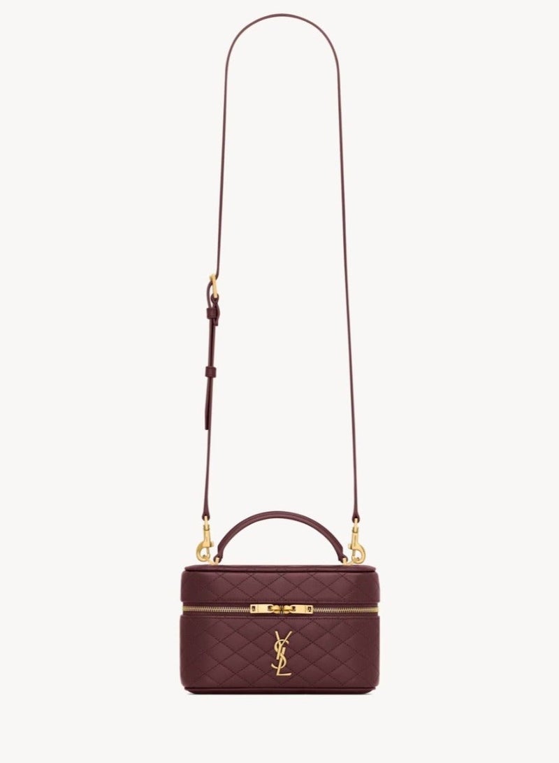 YSL Classic Style Quilted Mini Vanity Bag – Luxury Patent Leather Crossbody Shoulder Handbag for Women – Compact Travel Makeup Bag with Top Handle & Adjustable Strap - Image 2