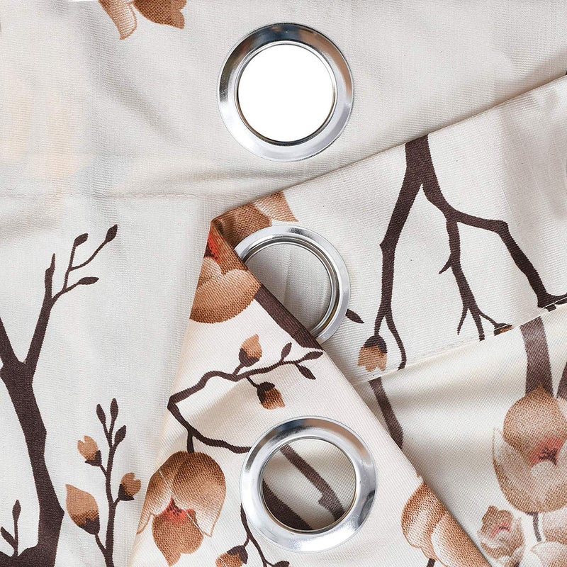 Bruxism Bruxism Polyester Polyester Blend Floral Curtain with 8 Steel Rings 4x7Feet Brown Set of 3 - Image 4