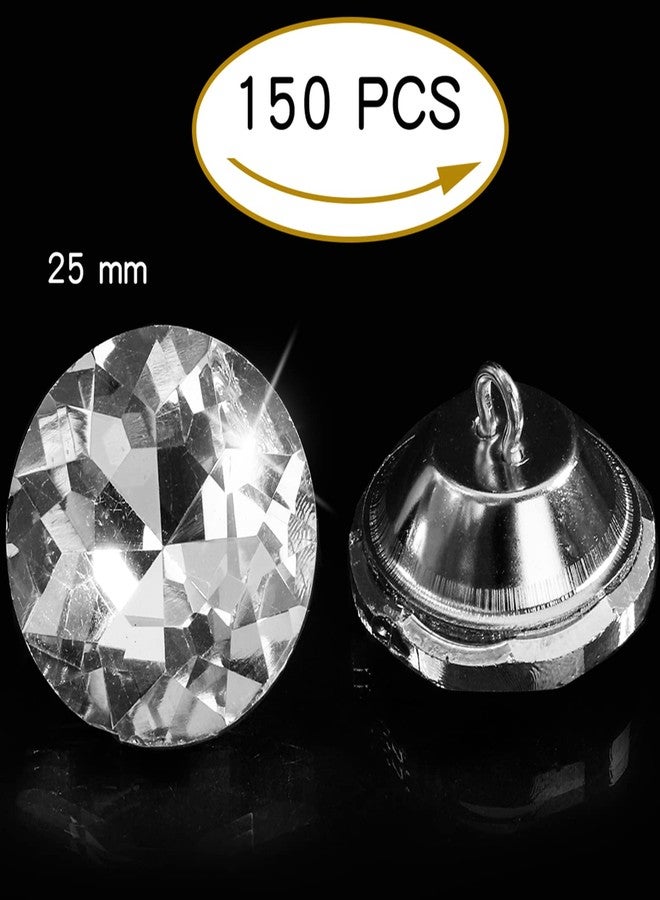 DEAYOU 150 PCS 25MM Rhinestone Crystal Buttons, Clear Upholstery Tufting Button with Metal Loop, Sew Diamond Crystal Buttons, Glass Round Buttons for Sofa, Headboard, DIY Crafts, Bed Furniture Decor - Image 2