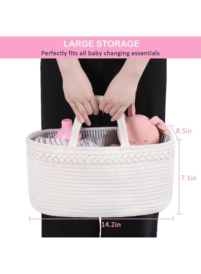 ABenkle ABenkle Baby Diaper Caddy Organizer:  Handmade Cotton Rope Nursery Storage Bin for Boys/Girls, Portable Diaper Storage  - Image 3