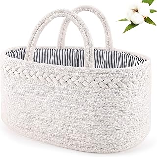 ABenkle ABenkle Baby Diaper Caddy Organizer:  Handmade Cotton Rope Nursery Storage Bin for Boys/Girls, Portable Diaper Storage  - Image 1