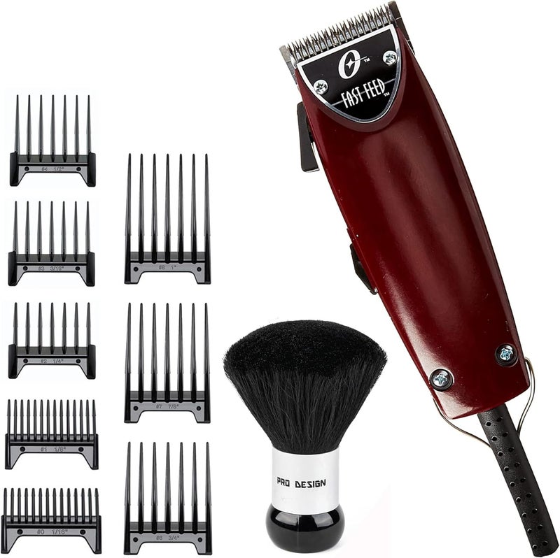 Oster Fast Feed Adjustable Pivot Motor Clipper 76023510 with 8 Piece Guide Comb Set and Neck Duster