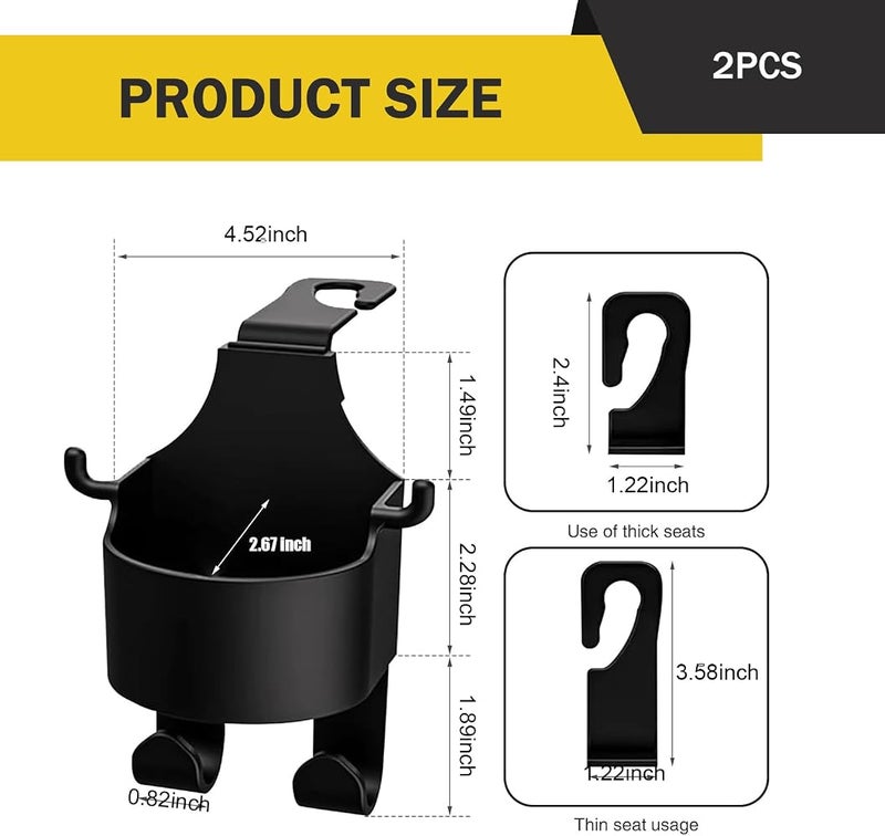 Dogary 2 PCS Car Rear Seat Headrest Cup Holder, Seat Back Multifunctional Hook, Portable Stable Structure Multifunctional Storage Cup Holder, Suitable for Most Car Models (Black) - Image 2