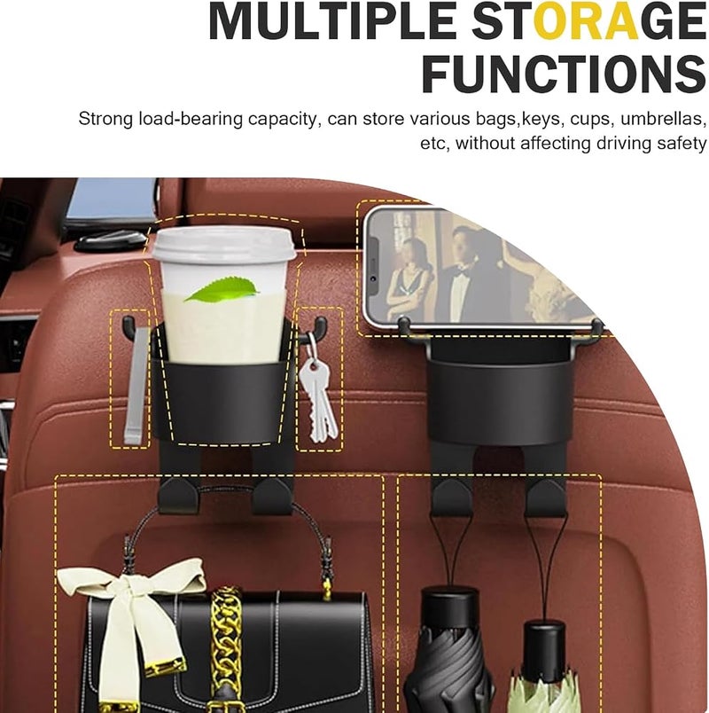 Dogary 2 PCS Car Rear Seat Headrest Cup Holder, Seat Back Multifunctional Hook, Portable Stable Structure Multifunctional Storage Cup Holder, Suitable for Most Car Models (Black) - Image 5
