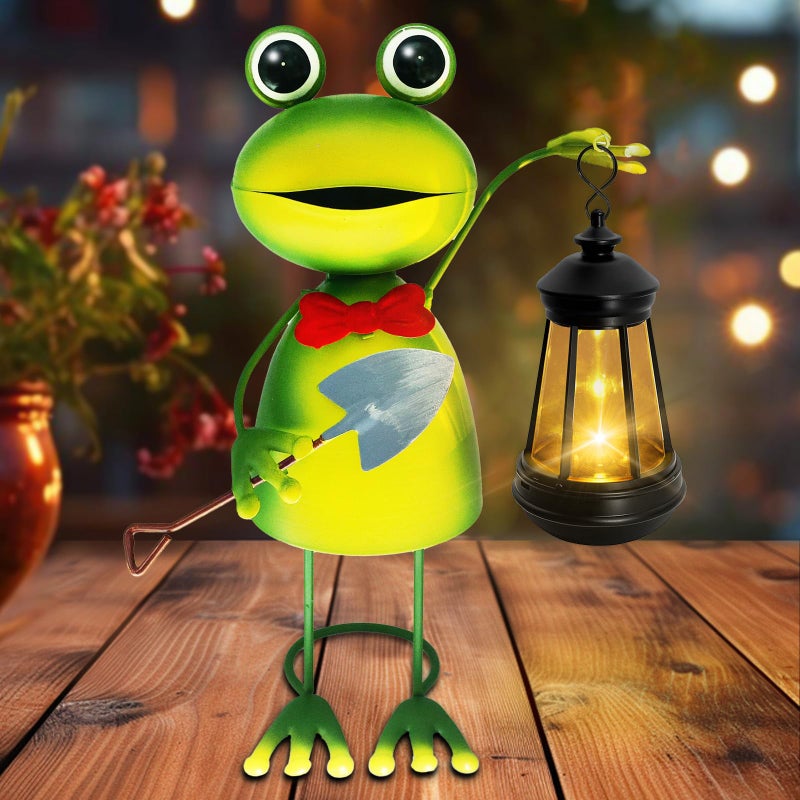 yulloyello Solar Garden Lights Frog Statue with Solar Lantern1378in Tall Frog Decor Fairy AccessoriesMothers Day Birthday Gifts for Women Mom GrandmaBig Metal Decorative Stakes for Home DecorPatioYard Art - Image 2