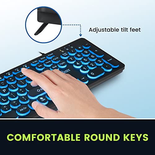 Perixx PERIBOARD317R Wired Backlit USB Keyboard Big Print Letter TriColor Illuminated LED Stylish Round Keycaps US English - Image 3