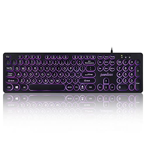 Perixx PERIBOARD317R Wired Backlit USB Keyboard Big Print Letter TriColor Illuminated LED Stylish Round Keycaps US English - Image 1