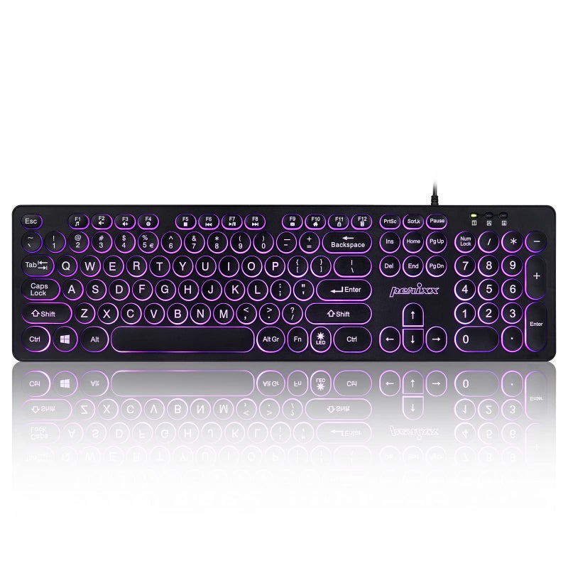 Perixx PERIBOARD317R Wired Backlit USB Keyboard Big Print Letter TriColor Illuminated LED Stylish Round Keycaps US English - Image 2