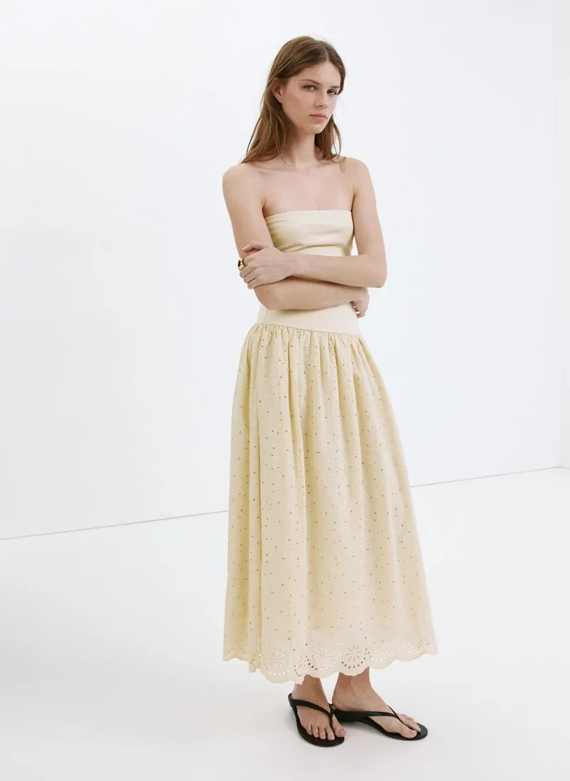 Mango Strapless Dress With Openwork Embroidery
