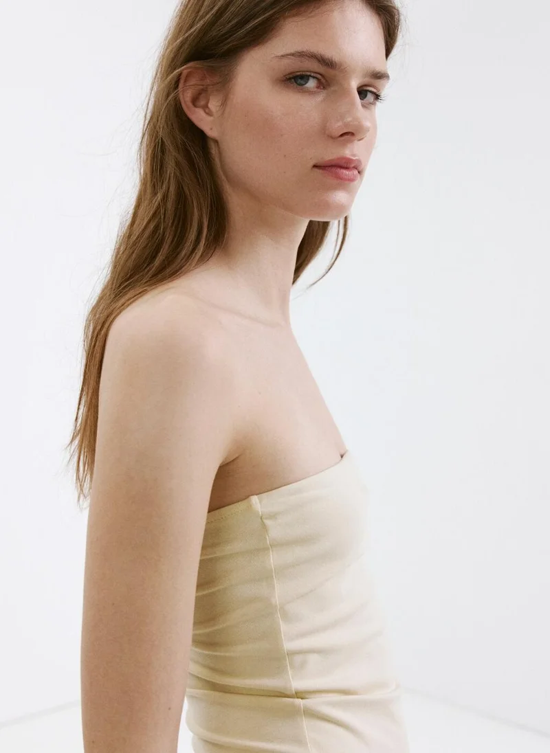 Mango cream Strapless Dress With Openwork Embroidery for Women | Best Price UAE