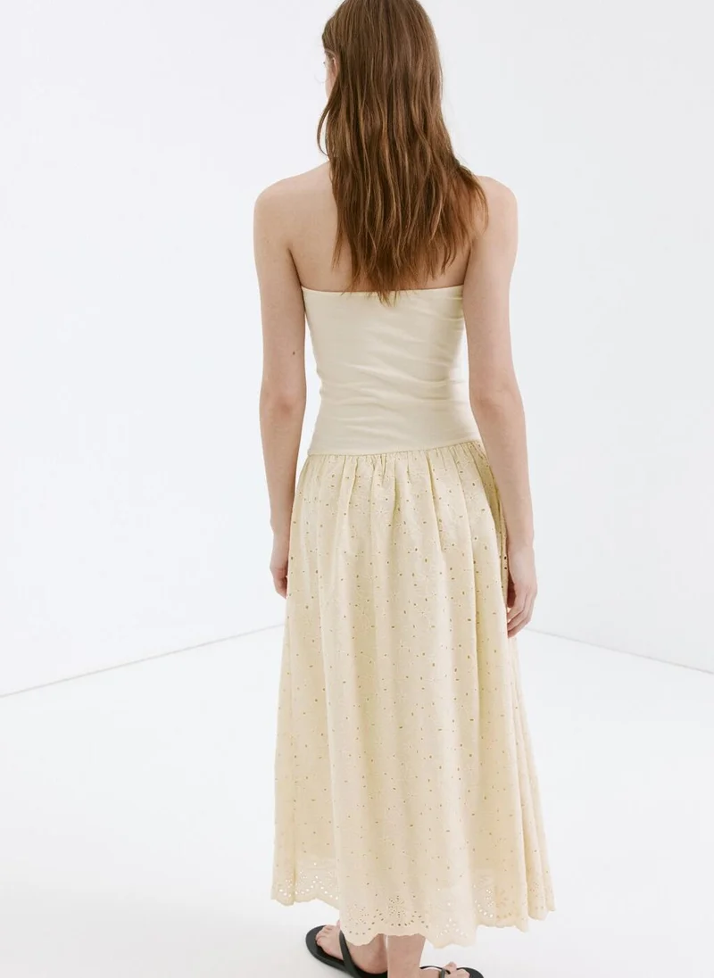 Mango Strapless Dress With Openwork Embroidery