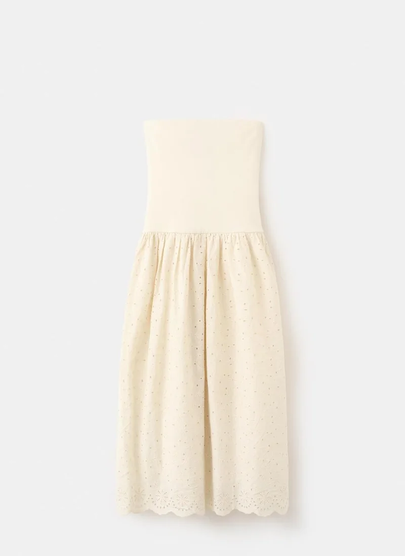 Mango cream Strapless Dress With Openwork Embroidery for Women | Best Price UAE