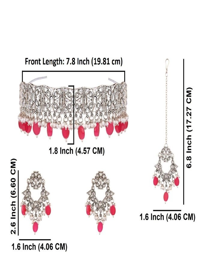 Efulgenz Indian Ethnic Jewelry Gold Tone Faux Pearl Kundan Crystal Floral Choker Necklace Earrings with Maang Tikka Jewellery Set For Women Bollywood Fashion Wedding Bridal Set, Copper, not known - Image 4