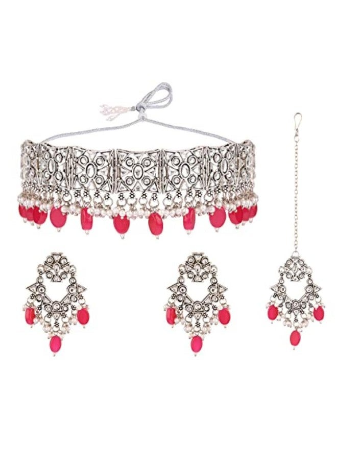 Efulgenz Indian Ethnic Jewelry Gold Tone Faux Pearl Kundan Crystal Floral Choker Necklace Earrings with Maang Tikka Jewellery Set For Women Bollywood Fashion Wedding Bridal Set, Copper, not known - Image 1